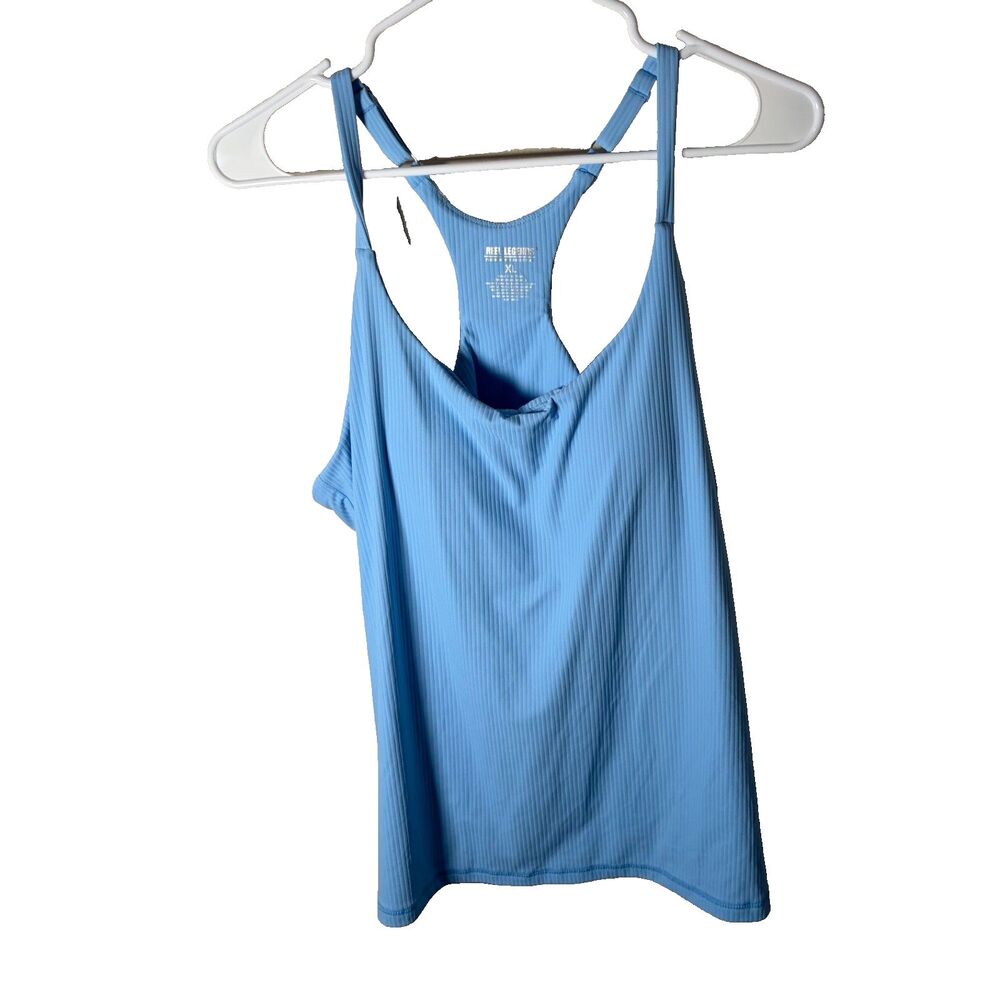 Reel Legends Tank Top Women's XL Blue Ribbed Padded Shelf Bra Racerback Active